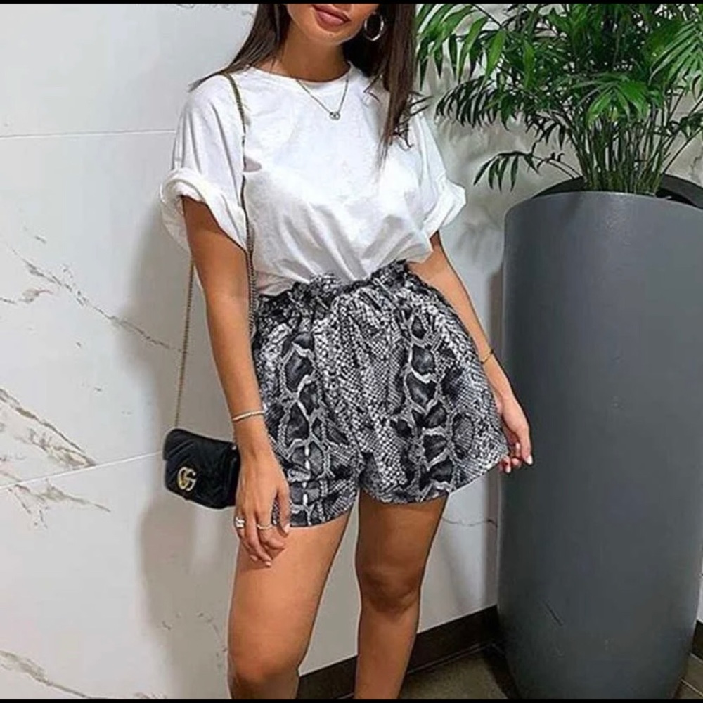 Paperbag Snake Print Shorts